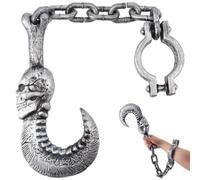 SOFPLATE Devil Skull Chain Hook Prop Medieval Costume Props 28 Inch Plastic Gothic Halloween Skeleton Pirate Hook with Chain Cosplay Costume Accessories for Spooky Horror Party Pirate Renaissance
