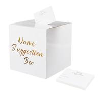 SOFPLATE Name Suggestion Box White Paper Card Box with 30Pcs Cards 8.7x8.7x8.7 Inch Cardboard Party Decor for Wedding Reception Birthday Graduation Anniversary Raffle Ballot Gift Table Centerpiece