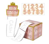 SOFPLATE Pink Birthday Card Money Pull Cash Gift Box Fun Money Roll Box with Pull Mechanism Card 30Pcs Clear Plastic Bags Surprise Cash Holder Kit for DIY Creative Birthday Gifts Adults Party Supplies