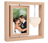 SOFPLATE Rotating Floating Picture Frame Floating Photo Frame with DIY Heart Pendant Fits 4x6 Inch Photo MDF Rustic Wedding Gifts for Tabletop Couples Bridal Shower Anniversary Engagement Birthday