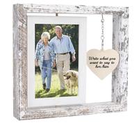 SOFPLATE Rotating Picture Frame 4x6 Floating Photo Frame with DIY Heart Charm Double Sided MDF Rustic Wedding Gifts for Newlyweds Couples Bridal Shower Anniversary Engagement Birthday Valentines White