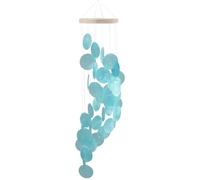 SOFPLATE Sea Glass Wind Chime Blue Capiz Windchimes Outdoors Relaxing Coastal Sound Natural Seashell Handcrafted Pendants for Outdoor Indoor Front Porch Garden Patio Beach Style Decor 21.6In Long