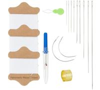 SOFPLATE Sewing Repair Kit 3 Spools White Strong Waxed Thread 11Pcs Heavy Duty Needles 1Pc Threader 2Pcs Thimbles 1Pc Seam Ripper for Leather Canvas Quilting Shoes Clothes DIY Project Household Repair