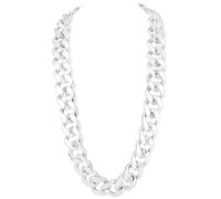 SOFPLATE Silver Chunky Necklace Men Hip Hop Chain Necklace 36in Artifical Plastic 80s 90s Punk Style Big Thick Cuban Curb Turnover Rapper Costume Necklaces for Men Women Jewellery Accessory Decoration