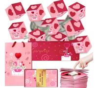 SOFPLATE Valentine Surprise Gift Box Explosion Gift Box DIY with Bag Love Pink Red Heart Romantic Creative Pop out Cards for Anniversary Wedding Thanksgiving Mother's Day Christmas Party Celebration