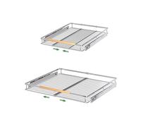 SOFRON Expandable Pull Out Drawer Cabinet Organizers, Heavy Duty Slide Out Storage Shelf for Home Kitchen Pantry Cupboard Pots Pans, Adjustable Width from 16.2" to 26.2", Stainless 2 Packs