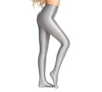 SOFSOT Plus Size Opaque Glossy Pantyhose Wet Look Footed Shiny Tights Pilates Yoga Pants High Waist Leggings, Silver, XL