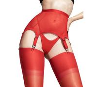 sofsy 6-Strap Tailored-fit Mesh Garter Belt Plus Size | Ultra Stretchy High Waist Lingerie for Women Thigh Highs | Red - 3XL