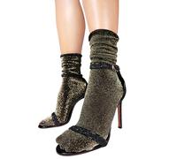 sofsy Glitter 20 Den Sheer Ankle Socks for Women | Soft Seamless Pop Socks | Transitional Hosiery - Black & Gold - One Size