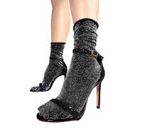 sofsy Glitter 20 Den Sheer Ankle Socks for Women | Soft Seamless Pop Socks | Transitional Hosiery - Black & Silver - One Size