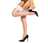 sofsy Sheer Lace Thigh High Stockings for Garter Belt and Suspender Belt 15 Den (Garter Belt Not Included) White 5 - X-Large