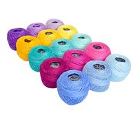 Soft 15 Colors Crochet Thread Double Mercerized Egyptian Long Staple Cotton Pearl Thread Ball 15Pack,100% Cotton (Vibrant Pop)