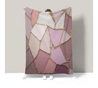 Soft 3D Geometric Marble Flannel Throw Luxurious Gold Foil Cozy Fleece Plush Warm Blanket Kids For Bed Sofa Office Knee Pad, Bed Car Camp Beach Blanket Blush Powder Throw Blankets 50"X60"