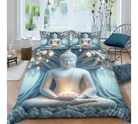 Soft 3D Microfiber Buddha meditation Bed Quilt Cover Breathable Bedding Set w/Pillowcase spiritual serene art_ Bedding Quilt Cover All Season, Easy Care, Washable for All Single（140x200cm）