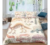 Soft 3D Microfiber Dinosaur bones Comforter Cover Breathable Bedding Set w/Pillowcases Watercolor paleo art Quilt Cover All Season Easy Care Machine Washable for Bedroom Decoration Double（200x200cm）