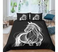 Soft 3D Microfiber Elegant horse Comforter Cover Breathable Bedding Set w/Pillowcases Abstract white line art Quilt Cover All Season Easy Care for Bedroom Decor Super king（260x220cm）