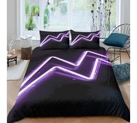 Soft 3D Microfiber Purple neon light Bed Quilt Cover Breathable Bedding Set w/ Pillowcase Modern zigzag design Bedding Quilt Cover All Season Easy Care, Washable for Kids Teens Adults King（220x240cm）