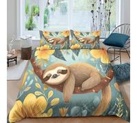 Soft 3D Microfiber Sloth sleeping Bed Quilt Cover Breathable Bedding Set w/ Pillowcase Cartoon jungle design Bedding Quilt Cover All Season Easy Care, Washable for Kids Teens Adults King（220x240cm）