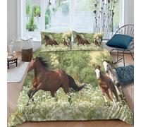 Soft 3D Microfiber Wild horses galloping Comforter Cover Breathable Bedding Set w/ Pillowcases Nature Quilt Cover All Season Easy Care Machine Washable for Bedroom Decoration Super king（260x220cm）