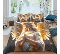 Soft 3D Print Microfiber angel statue Bed Quilt Cover All Season Bedding Sets with Matching Pillowcase divine winged figure Duvet Cover Set Breathable, Easy Care, Washable for All Single（135x200cm）