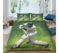 Soft 3D Print Microfiber cricket player action Quilt Cover All Season Bedding Set w/ Pillowcases sports illust Comforter Cover Easy Care Breathable Washable for Kids Teens Adults Single（135x200cm）