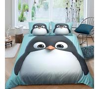 Soft 3D Print Microfiber Cute penguin cartoon Quilt Cover All Season Bedding Set w/ Pillowcases D animated style Comforter Cover Easy Care Breathable Washable for Kids Teens Adults Single（135x200cm）