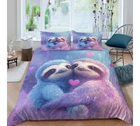 Soft 3D Print Microfiber Cute sloths hugging Quilt Cover All Season Bedding Set w/Pillowcases Cartoon animal art Comforter Cover Easy Care Breathable Washable for Kids Teens Adults King（220x240cm）