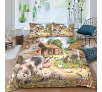 Soft 3D Print Microfiber Farm animals Bed Quilt Cover All Season Bedding Set w/ Pillowcase Rural countryside style Duvet Cover Sets Breathable Machine Washable for Teens Adults King（220x240cm）