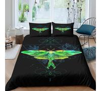 Soft 3D Print Microfiber Green Moth Art Duvet Cover Set All Season Bedding Set with Pillow Shams Nature Fantasy Style Bedding Quilt Cover Easy Care, Washable for Kids Teens Adults Single（135x200cm）