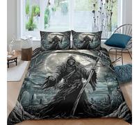 Soft 3D Print Microfiber grim reaper Quilt Cover All Season Bedding Set with Pillowcases gothic horror art Comforter Cover Easy Care Breathable Machine Washable for Kids Teens Adults King（220x240cm）