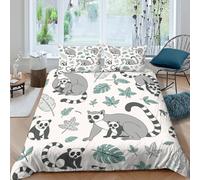 Soft 3D Print Microfiber Lemur family Bed Quilt Cover All Season Bedding Sets with Matching Pillowcase Cartoon jungle animals Duvet Cover Set Breathable, Easy Care, Washable for All Single（135x200cm）