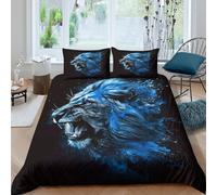 Soft 3D Print Microfiber lion roaring Duvet Cover Sets All Season Bedding Set with Pillow Shams digital art style Bedding Quilt Cover Easy Care for Kids Teens Adults Single（140x200cm）