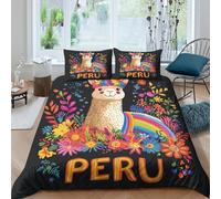 Soft 3D Print Microfiber Peru llama flower Bed Quilt Cover All Season Bedding Sets with Matching Pillowcase vibrant folk Style Duvet Cover Set Breathable, Easy Care, for All Double（200x200cm）