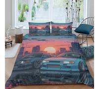 Soft 3D Print Microfiber RacingCars Quilt Cover All Season Bedding Set with Pillowcases AnimeStyleArt Comforter Cover Easy Care Breathable Machine Washable for Kids Teens Adults Double（200x200cm）