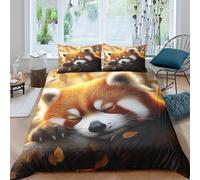 Soft 3D Print Microfiber Red panda sleeping Quilt Cover All Season Bedding Set w/ Pillowcases Cute animal illust Comforter Cover Easy Care Breathable Washable for Kids Teens Adults Single（140x200cm）