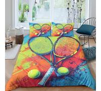 Soft 3D Print Microfiber Tennis rackets Bed Quilt Cover All Season Bedding Set w/Pillowcase Vibrant pop art style Duvet Cover Sets Breathable Machine Washable for Teens Adults Single（135x200cm）