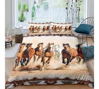 Soft 3D Print Microfiber Wild horses galloping Duvet Cover Set All Season Bedding Set with Pillow Shams Western Style Bedding Quilt Cover Easy Care, Washable for Kids Teens Adults Single（140x200cm）