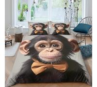 Soft 3D Printed Microfiber Cute monkey Bed Quilt Cover All Season Bedding Set with Matching Pillowcase Digital art style Duvet Cover Sets Breathable for Teens Adults Double（200x200cm）
