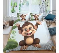 Soft 3D Printed Microfiber Cute Monkey Bed Quilt Cover All Season Bedding Set with Matching Pillowcase Children'S Room Duvet Cover Sets Breathable Machine Washable for Teens Adults King（220x240cm）