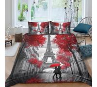 Soft 3D Printed Microfiber Paris Eiffel Bed Quilt Cover All Season Bedding Set with Matching Pillowcase Romantic Street Duvet Cover Sets Breathable Machine Washable for Teens Adults King（220x240cm）