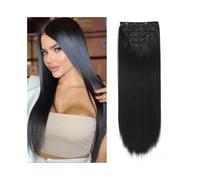Soft 4Pcs/Set 24" Long Straight Thick Hair Piece Synthetic Clip In Extensions for Women 180g Full Head with 11 Clips Long(Natural Black)