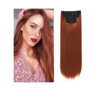 Soft 4Pcs/Set 24" Long Straight Thick Hair Piece Synthetic Clip In Extensions for Women 180g Full Head with 11 Clips Long(Copper Red)
