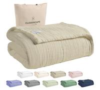Soft 8 Layer 100% Cotton Muslin Blankets Queen Size for Bed, Pre-Washed Gauze, Best Lightweight Summer Blanket, fits Full Size Bed, 92x92, Beige Fog