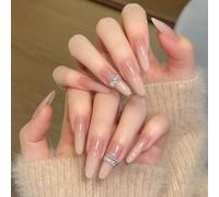 Soft Acrylic Press On Nails Sweet Girl Celestial Design Nude Pink Gradient Fake Nails Long Wearable Style Handcrafted Acrylic Nail Tips Sweet Celestial Pattern DIY Press On Nails Kit Reusable Sweet(C)