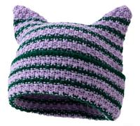 Soft Acrylic Yarn Striped Beanie with Unique Cat Ear Design Providing Warmth and Air Circulation for Men and Unisex Winter Fashion (E)