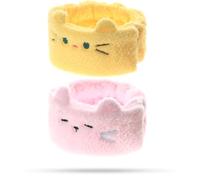 Soft Adjustable Cat Ear Headband - Microfiber Face Wash Headband, Cat Ear Velcro Quick Dry No Crease Non Slip for Face Makeup Yoga Spa Skincare Yoga Routine (Pink+Yellow,1 Count (Pack of 2))