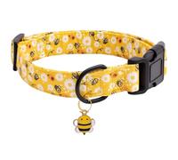 Soft Adjustable Dog Collar,Dog Collar with Colorful Flowers Printed (Yellow Bee, S(Neck 25-40cm,Width 1.5cm))