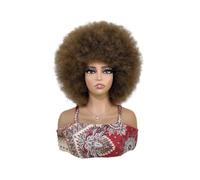 Soft Afro Wig 70s for Women Kinky Curly Hair Wigs With Bangs Bouncy Puff Synthetic Hair Daily Party Use Adds Volume(Brown)