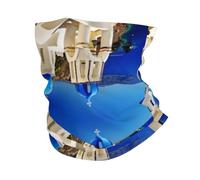 Soft and close-fitting headscarf for travel and fitness | Soft And Comfortable Santorini Greek Island Sea View Printed Headscarf For Travel And Fitness