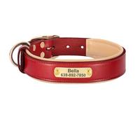 Soft And Comfortable Adjustable PU Leather Dog Training Collar With Personalized ID Tag Nameplate For Pitbull Chihuahua Poodle,Red,XL